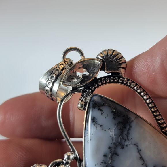Sterling Silver Pendant with Dendritic Opal & Clear Quartz – Artisan Gem Jewelry - Picture 10 of 10